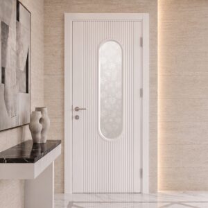 DKB106 Modern İç Kapı – Oval Camlı Dikey Çizgili Tasarım