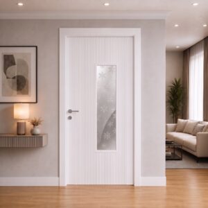 DKB107 Modern İç Kapı – Dikdörtgen Camlı Dikey Çizgili Tasarım